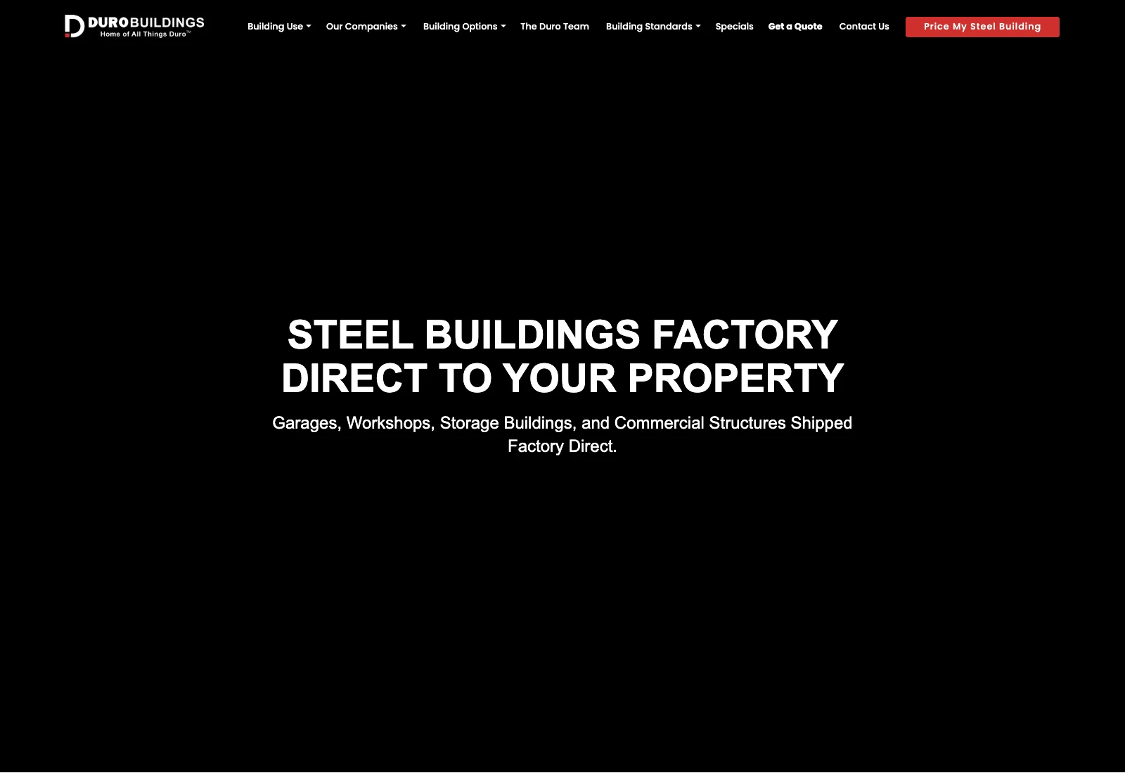 Duro Buildings homepage screenshot — Custom Website project by Lofts Studio