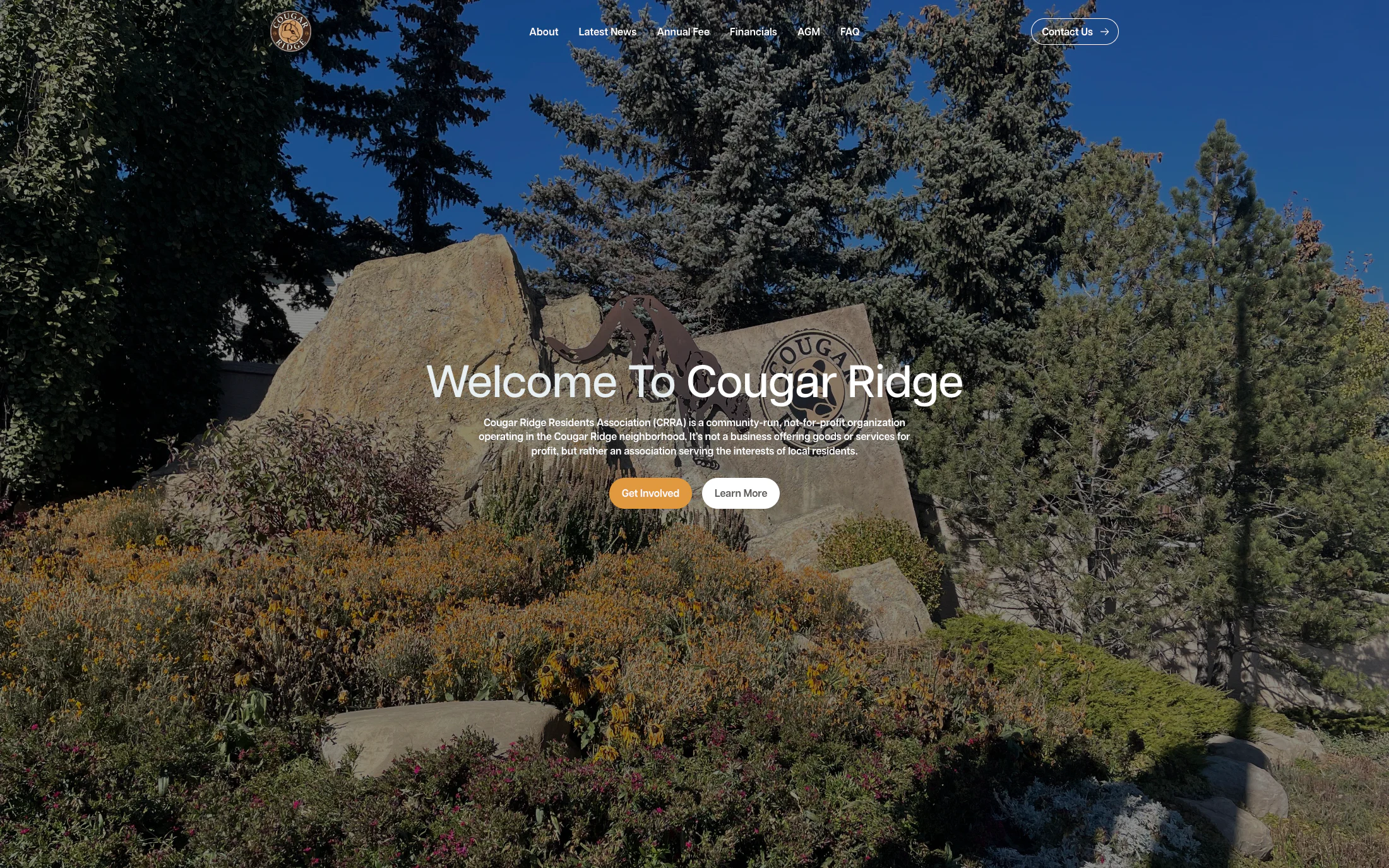 Cougar Ridge Residents Association homepage screenshot — WordPress project by Lofts Studio