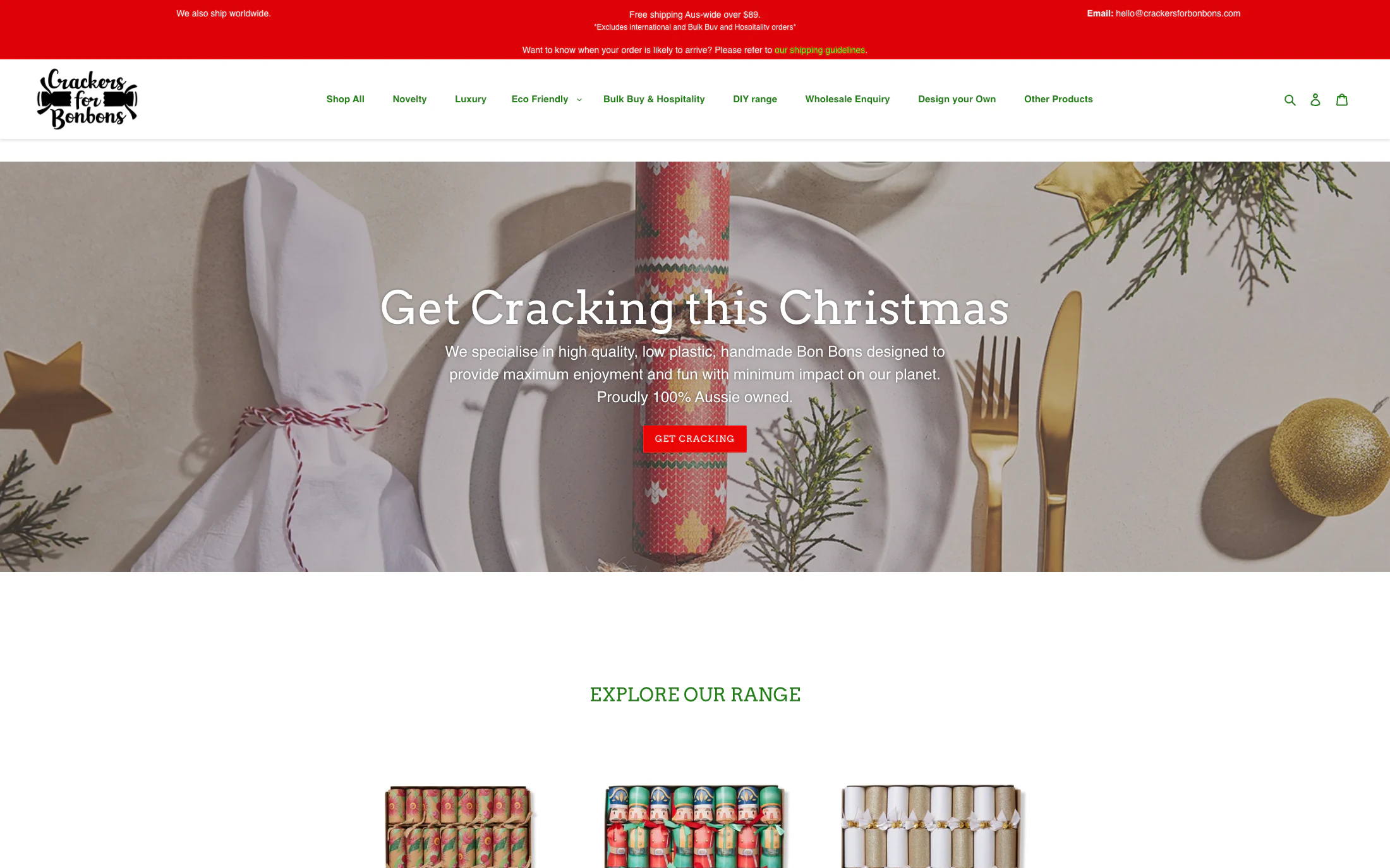 Crackers for Bonbons homepage screenshot — Shopify project by Lofts Studio
