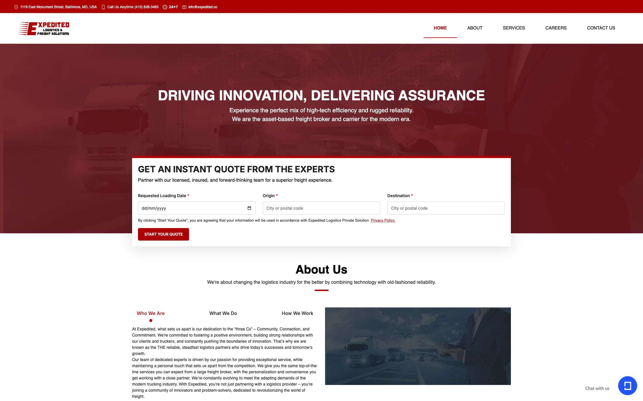 Expedited homepage screenshot — Custom project by Lofts Studio