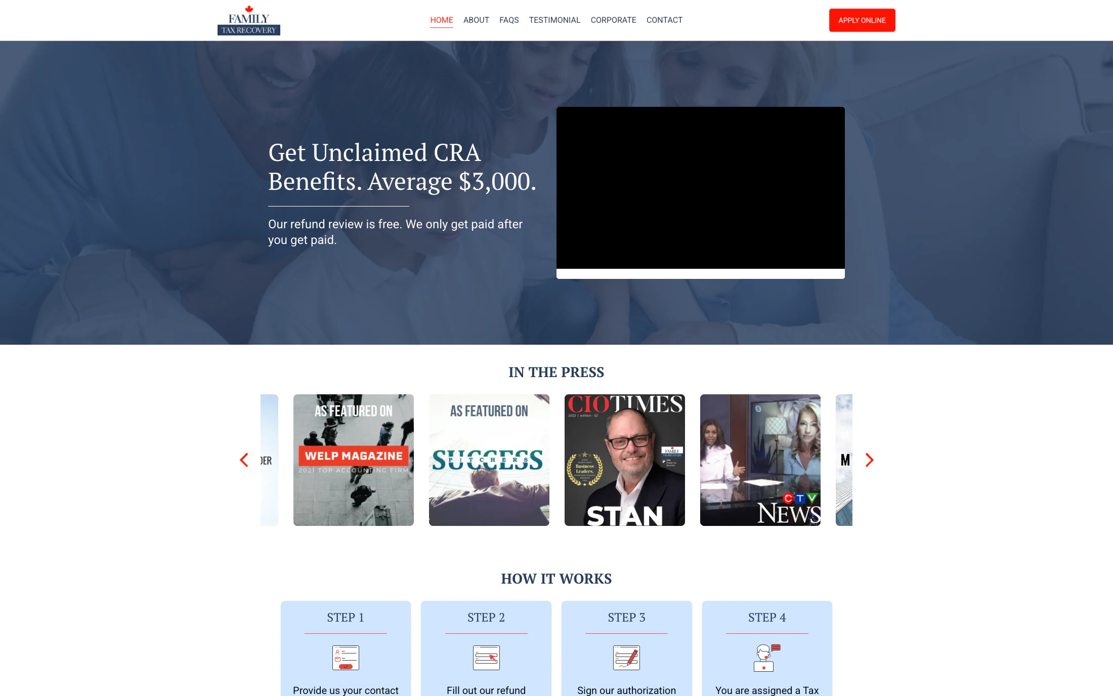 Family Tax Recovery homepage screenshot — WordPress project by Lofts Studio