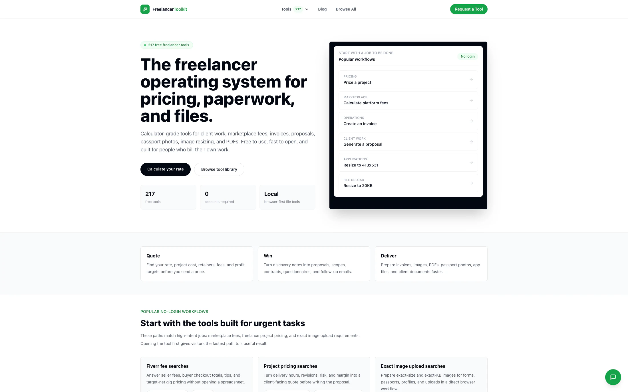 FreelTools homepage screenshot — Custom platform project by Lofts Studio