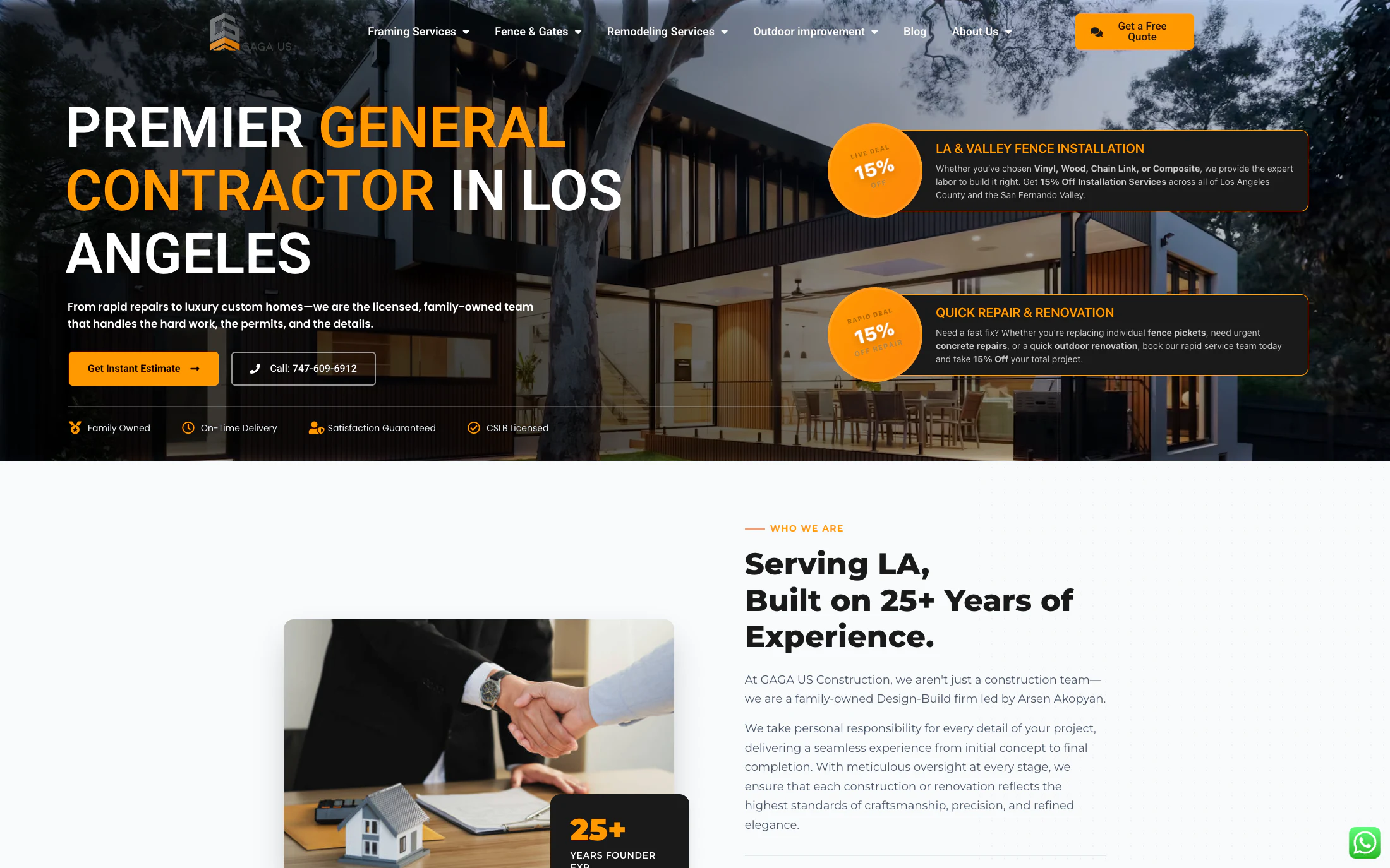 GAGA Construction homepage screenshot — WordPress project by Lofts Studio
