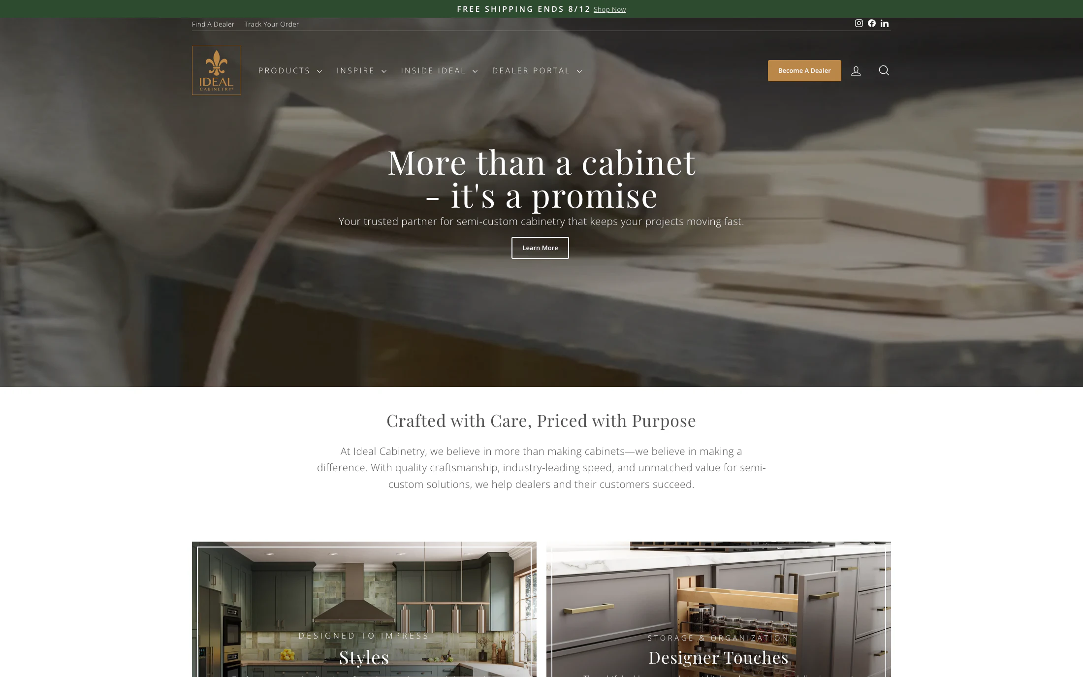 Ideal Cabinetry homepage screenshot — WordPress + WooCommerce project by Lofts Studio