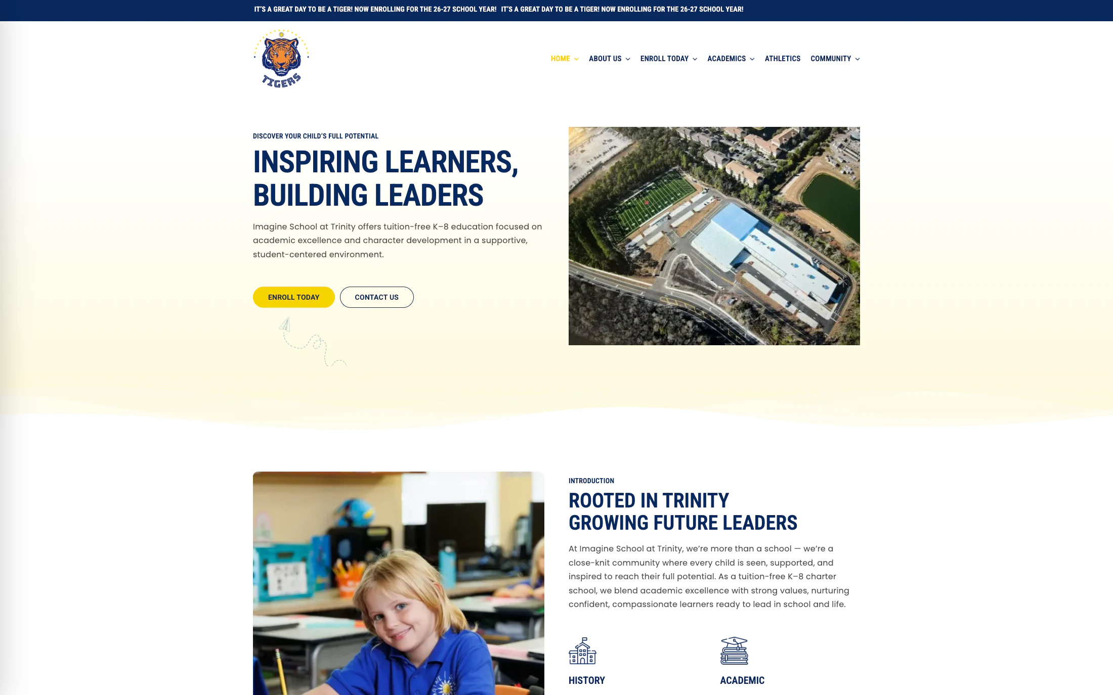 Imagine School at Trinity homepage screenshot — WordPress project by Lofts Studio