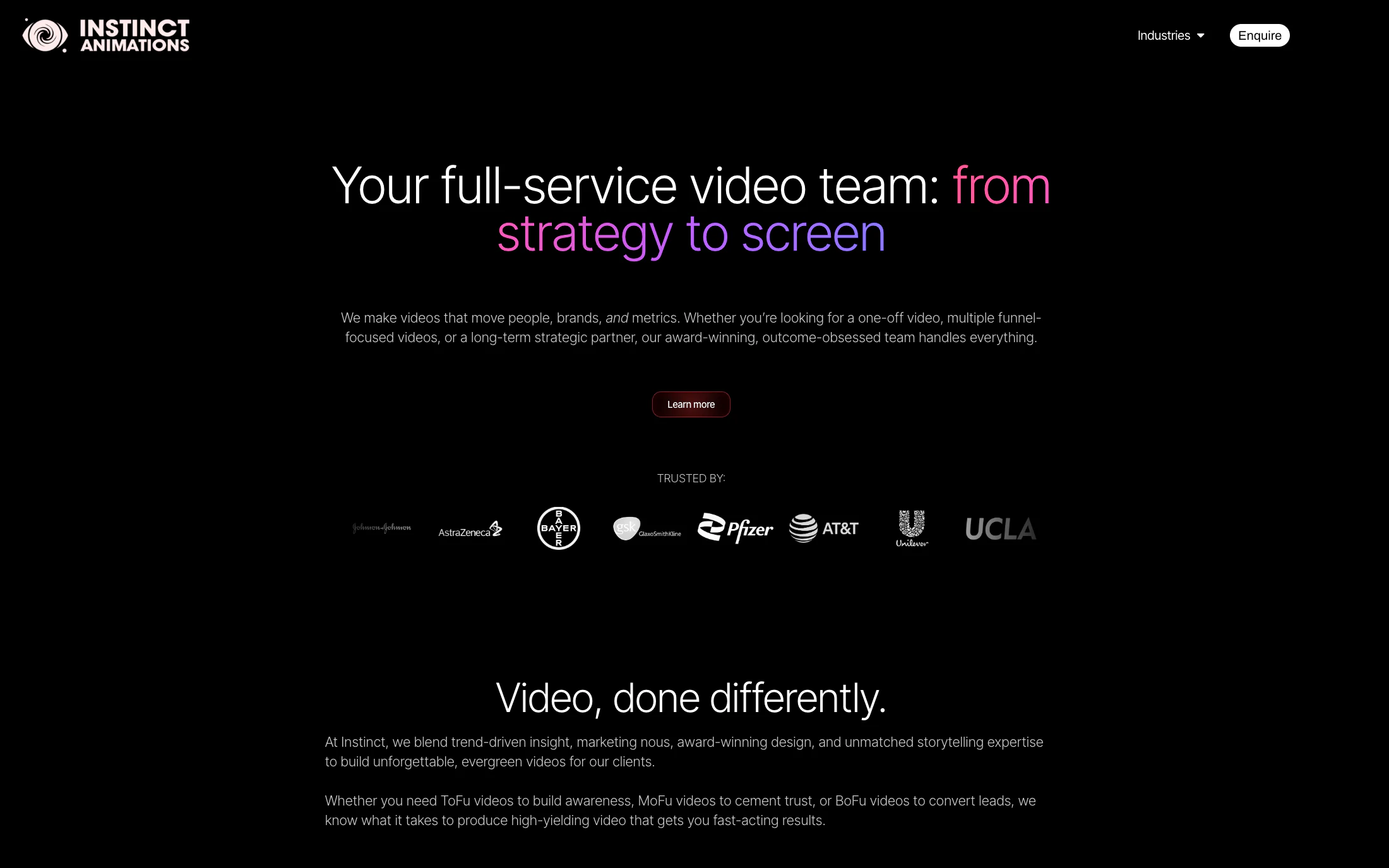 Instinct Animations homepage screenshot — WordPress project by Lofts Studio