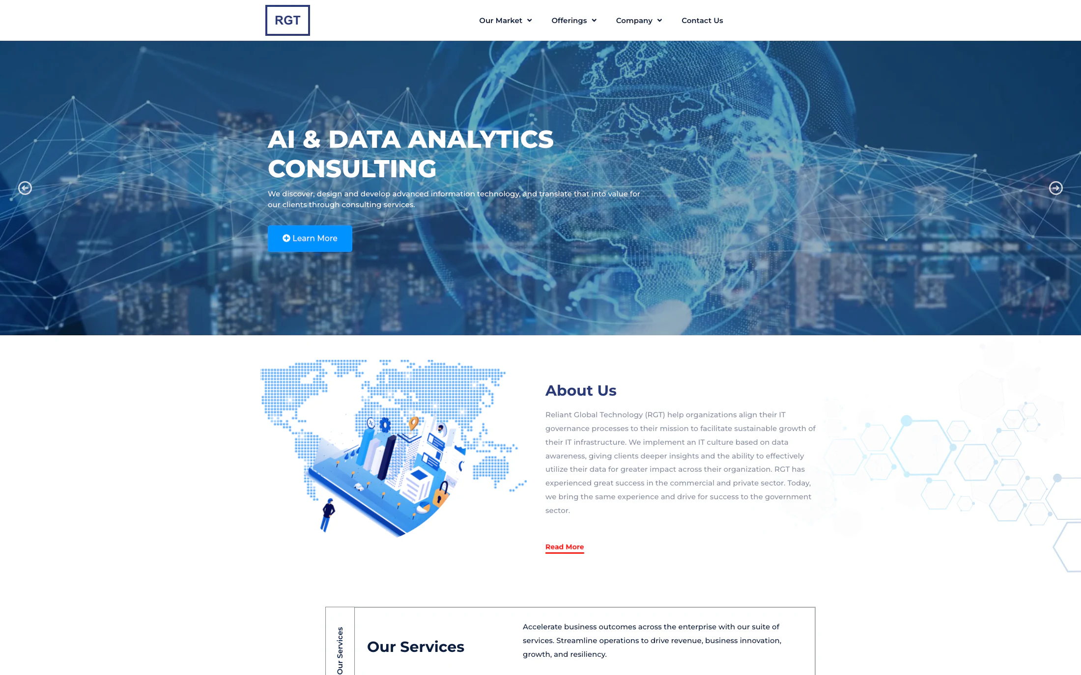 Reliant Global Technology homepage screenshot — WordPress project by Lofts Studio