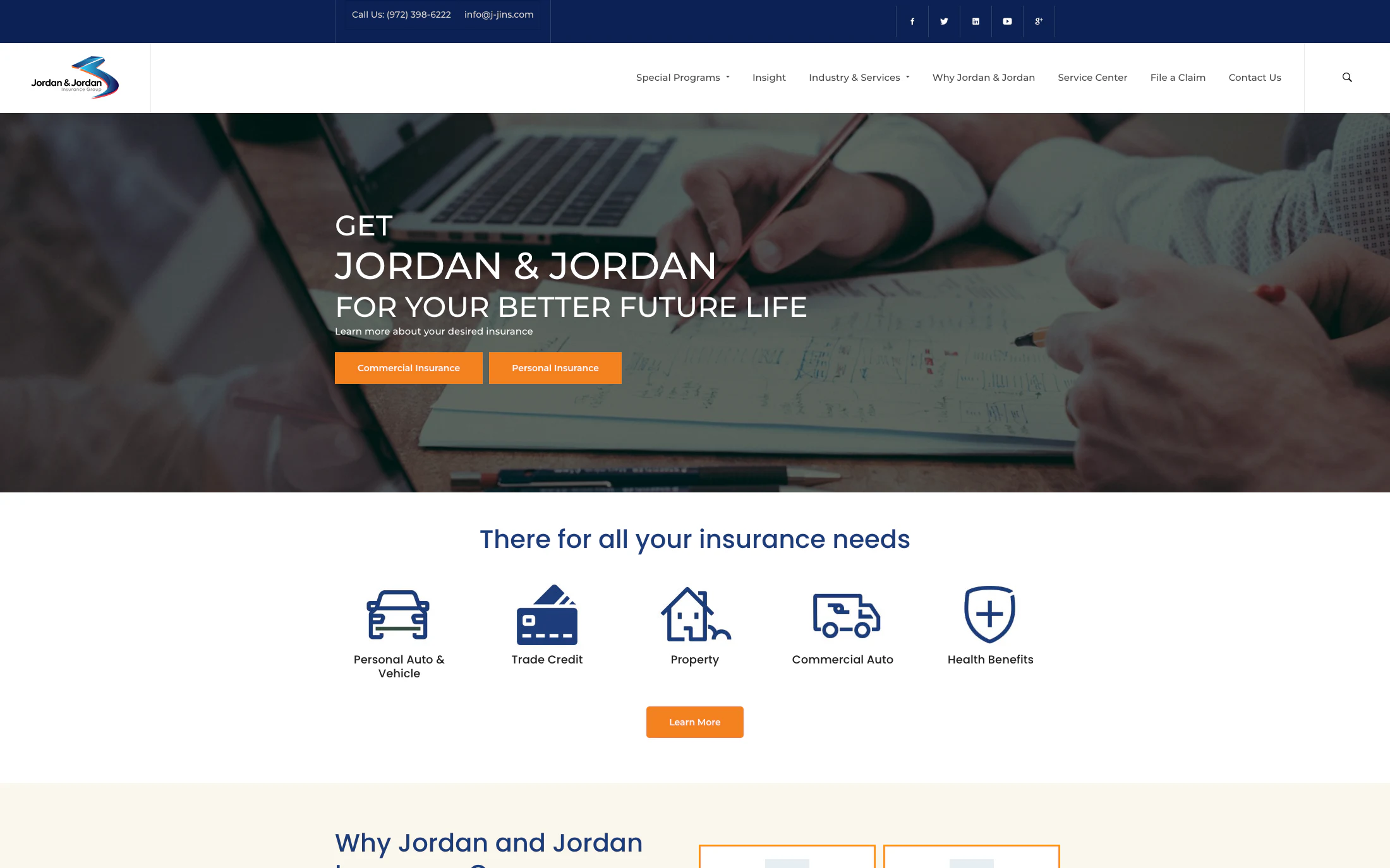 Jordan & Jordan Insurance homepage screenshot — WordPress project by Lofts Studio