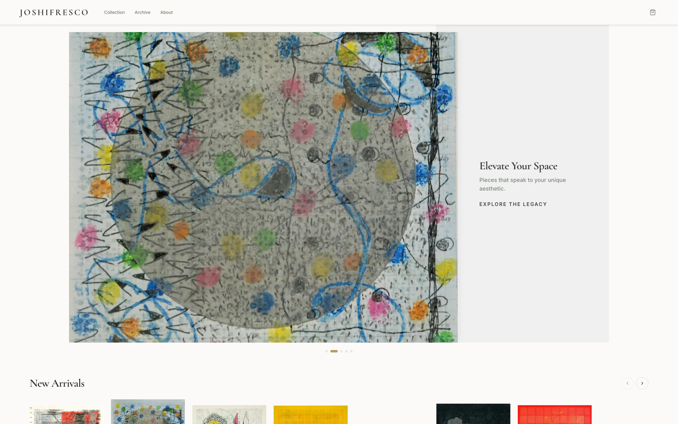 Joshifresco curated art and lifestyle store — custom WordPress theme by Lofts Studio