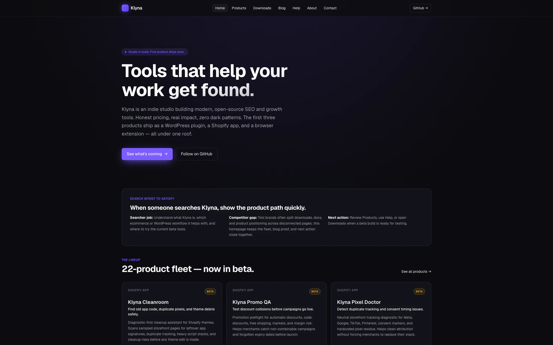 Klyna homepage screenshot — Custom platform project by Lofts Studio