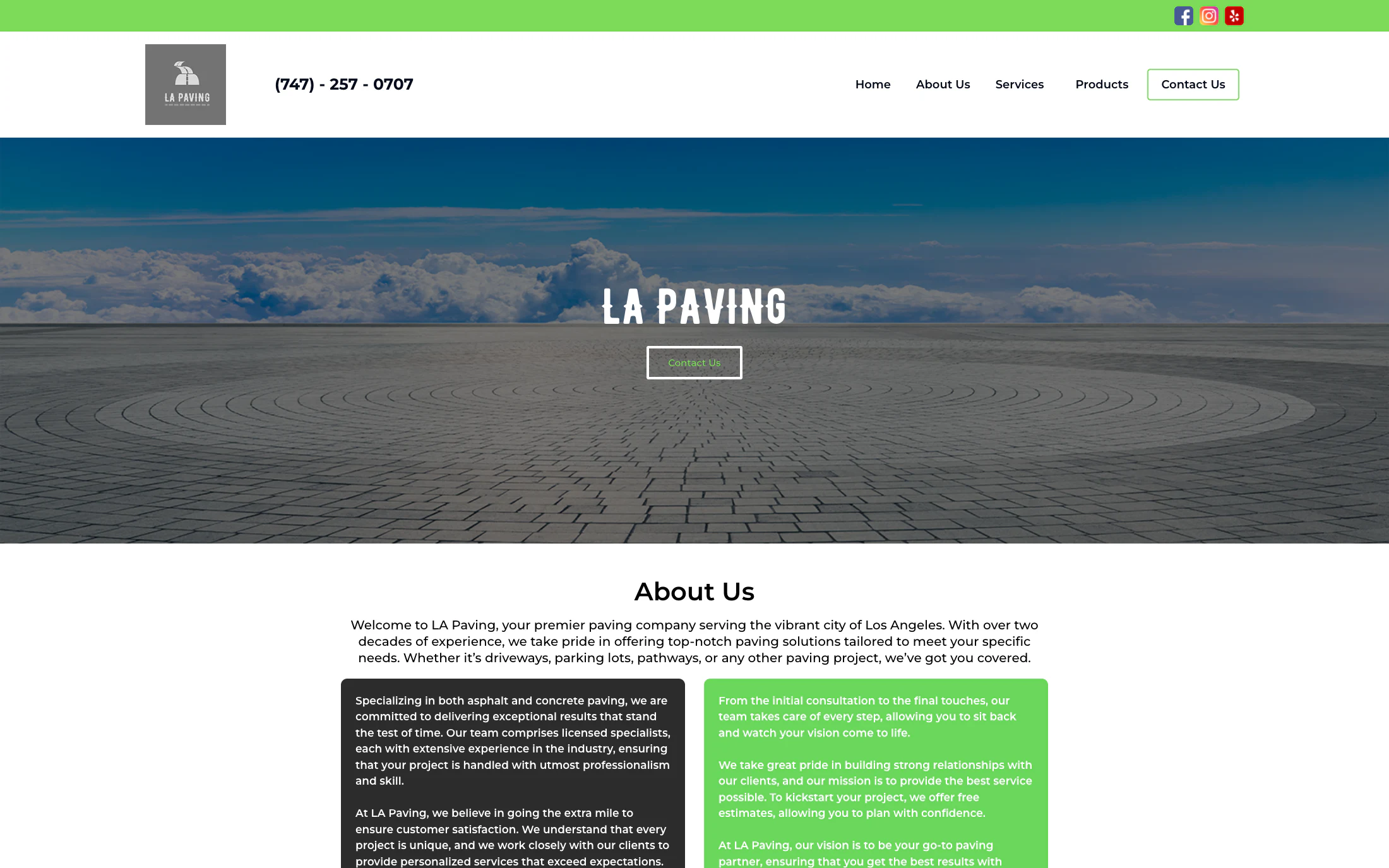 LA Paving homepage screenshot — WordPress project by Lofts Studio