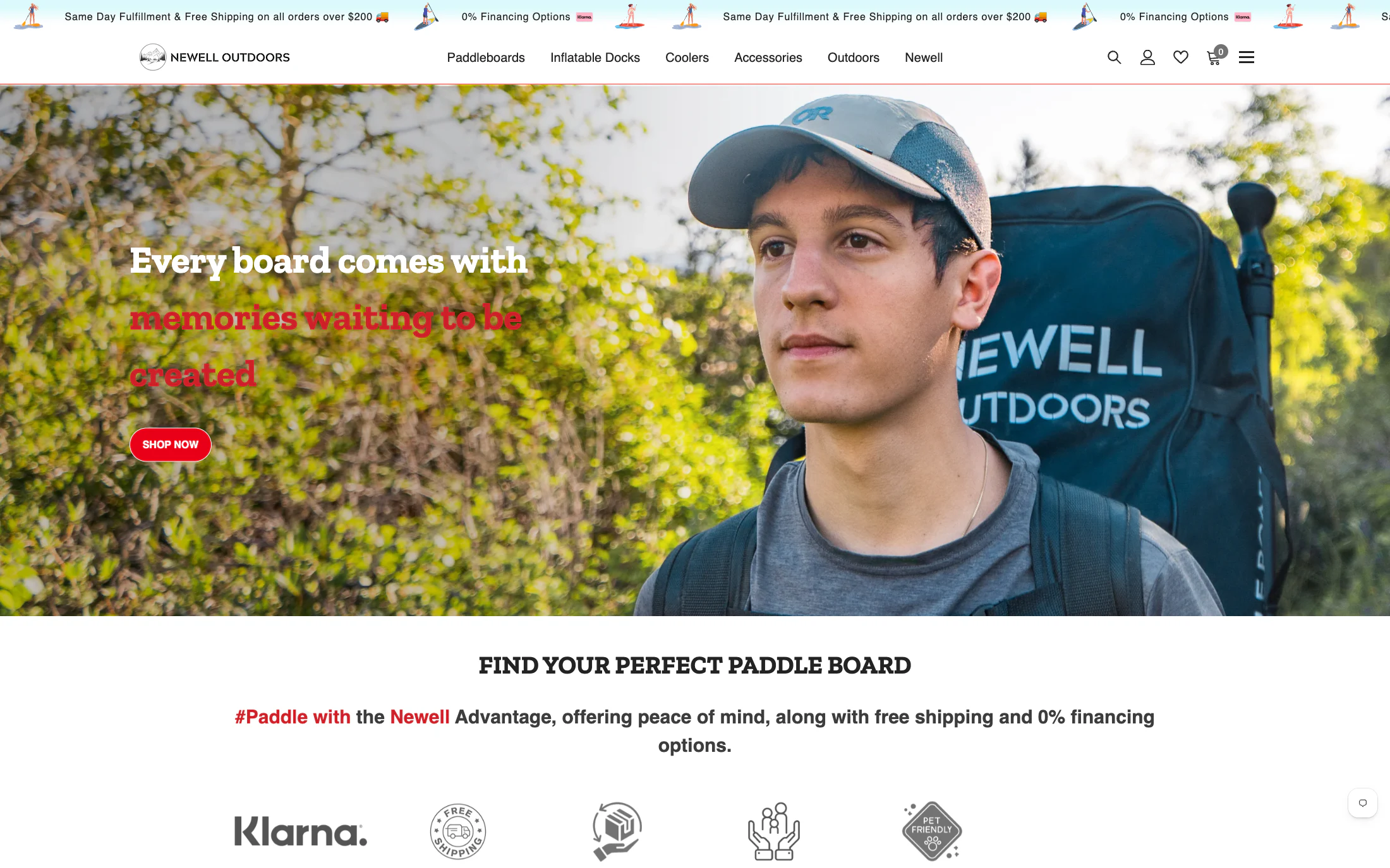 Newell Outdoors homepage screenshot — Shopify project by Lofts Studio