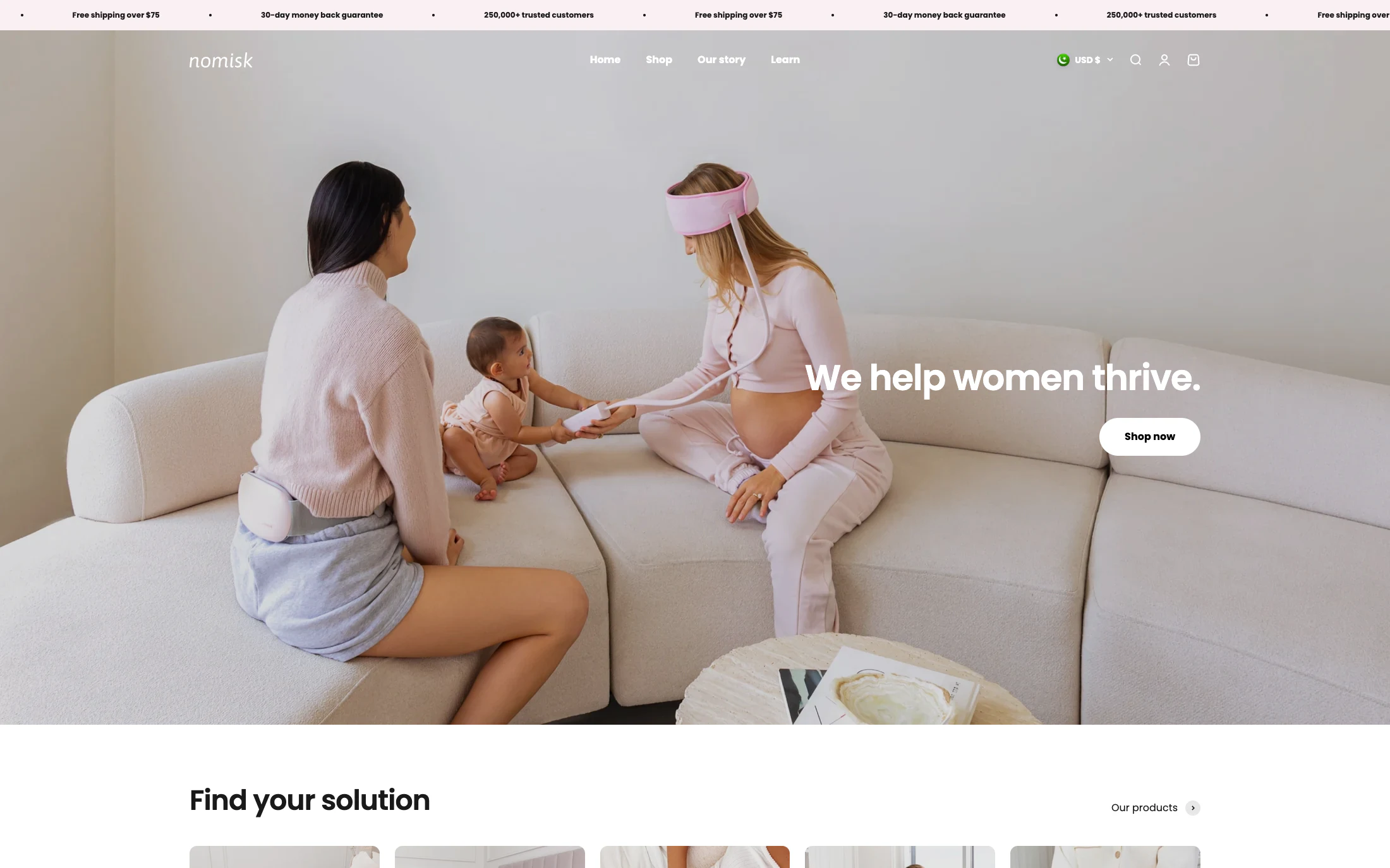 Nomisk homepage screenshot — Shopify project by Lofts Studio