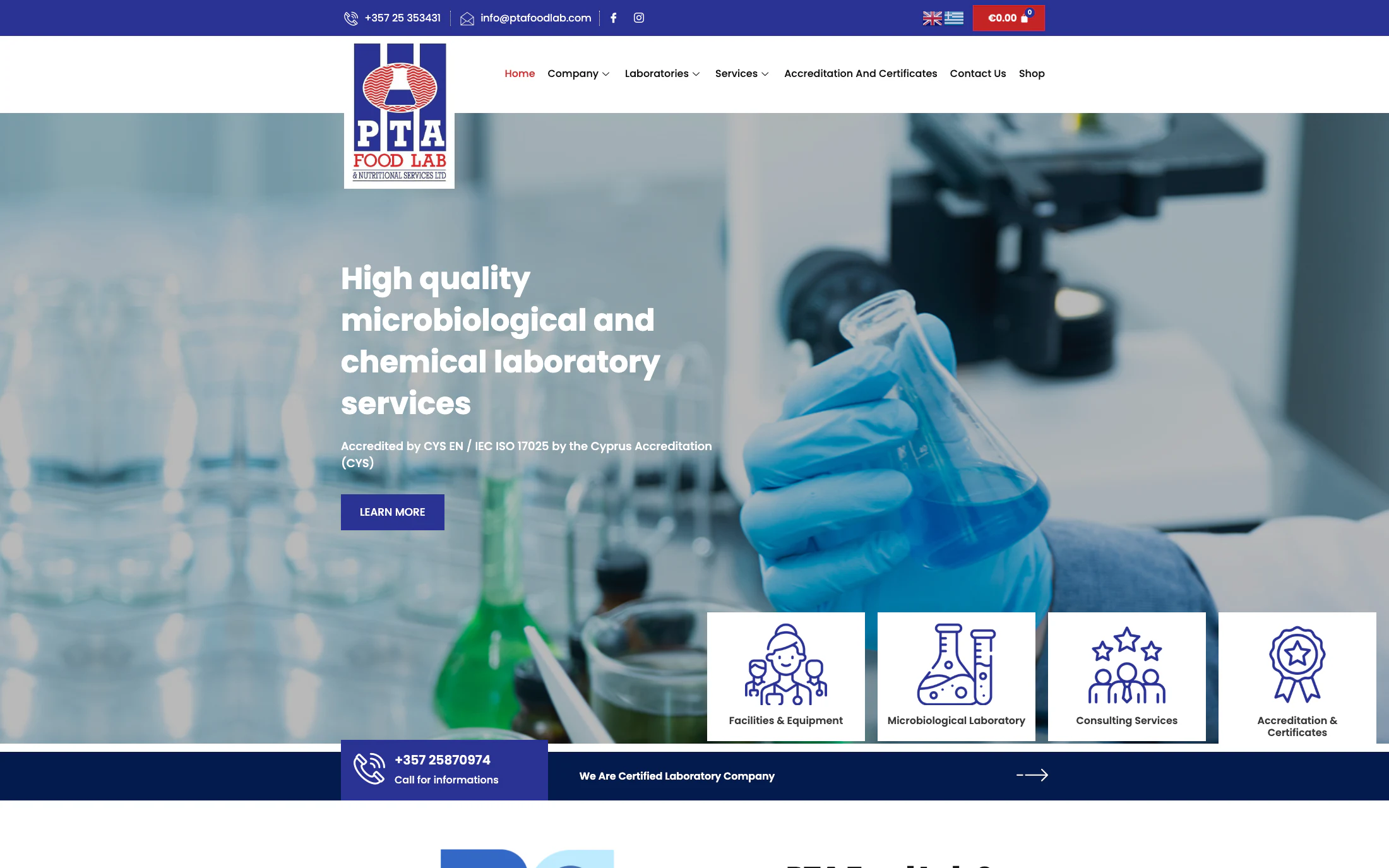 PTA Foodlab homepage screenshot — WordPress project by Lofts Studio