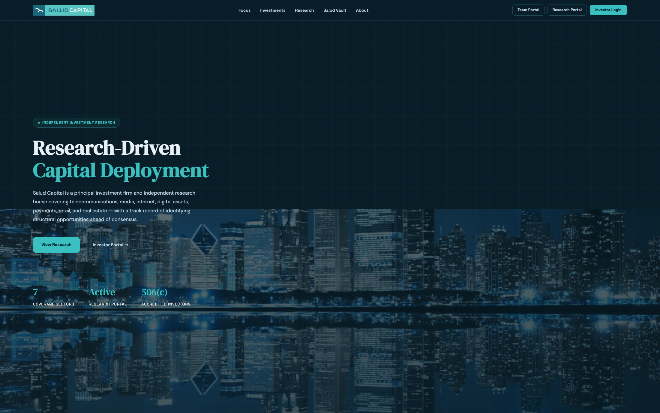 Salud Capital investment research WordPress site — Figma-to-live build by Lofts Studio