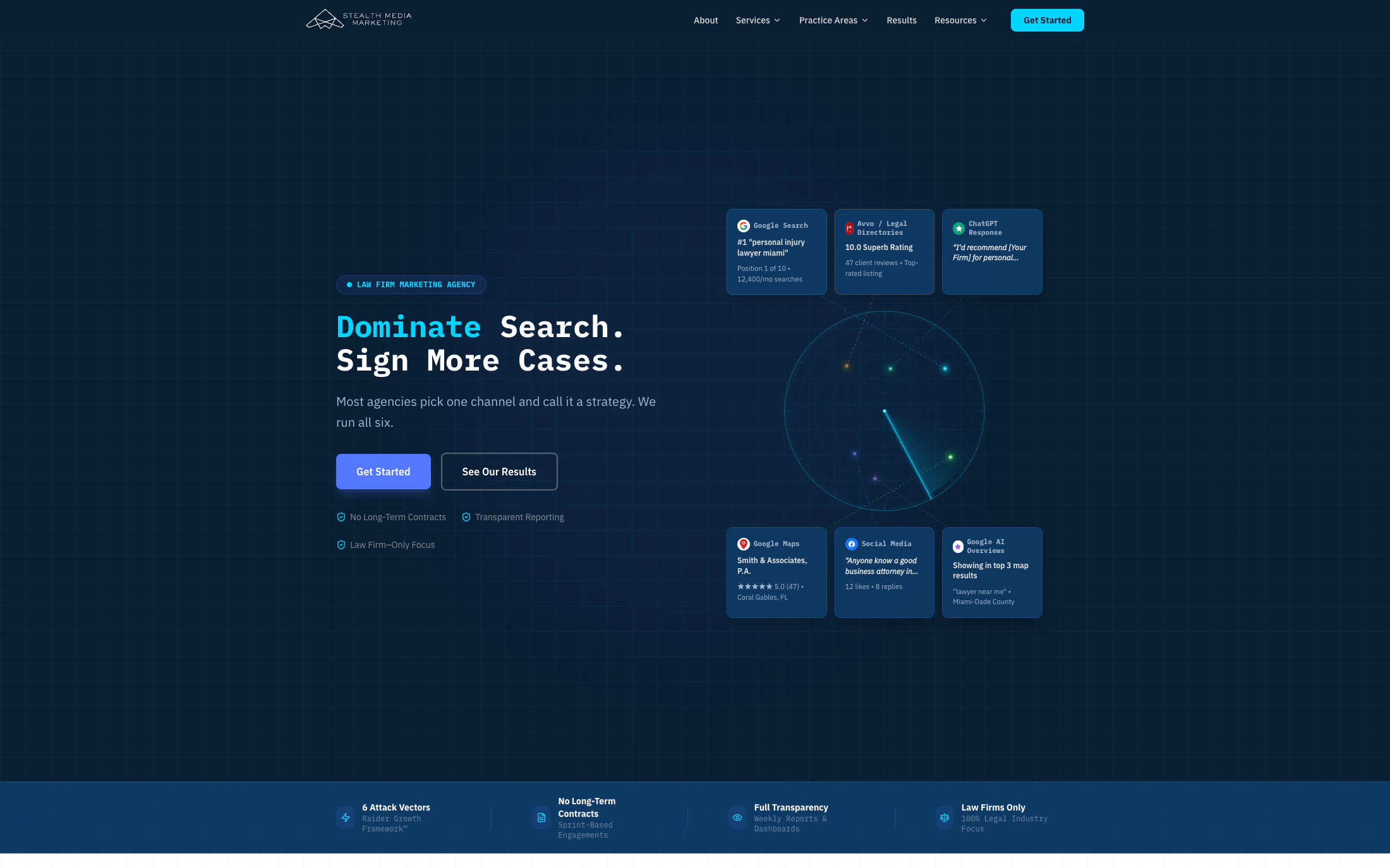 Stealth Media Marketing homepage screenshot — WordPress project by Lofts Studio
