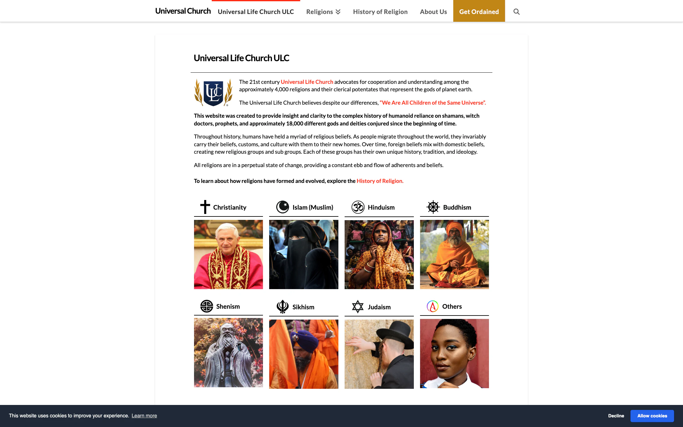 Universal Life Church homepage screenshot — WordPress project by Lofts Studio