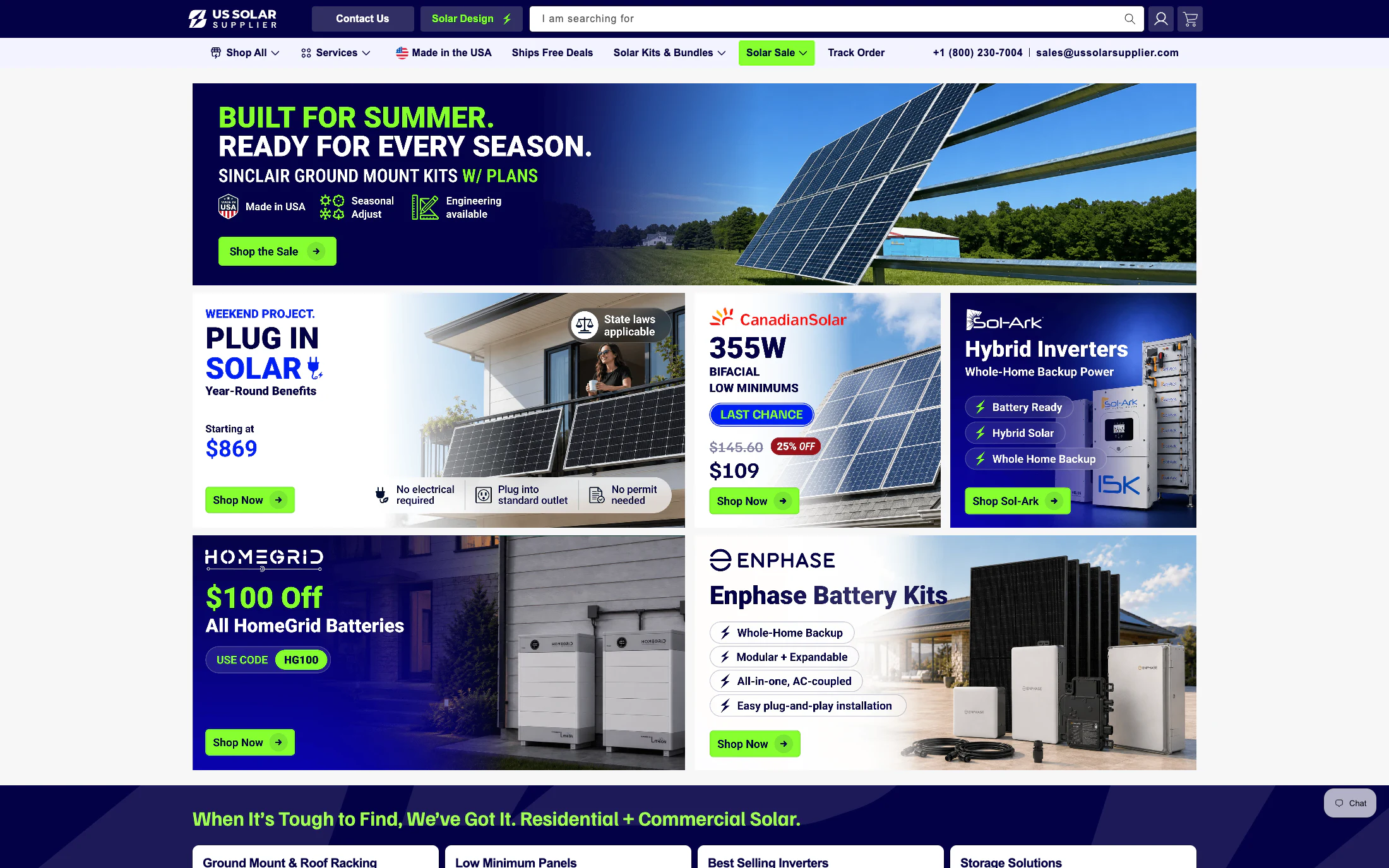 US Solar Supplier homepage screenshot — Shopify project by Lofts Studio