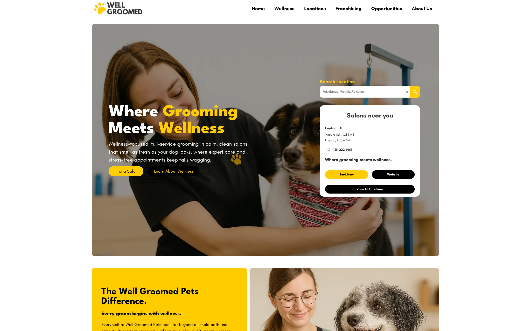 Well Groomed Pets homepage screenshot — WordPress project by Lofts Studio