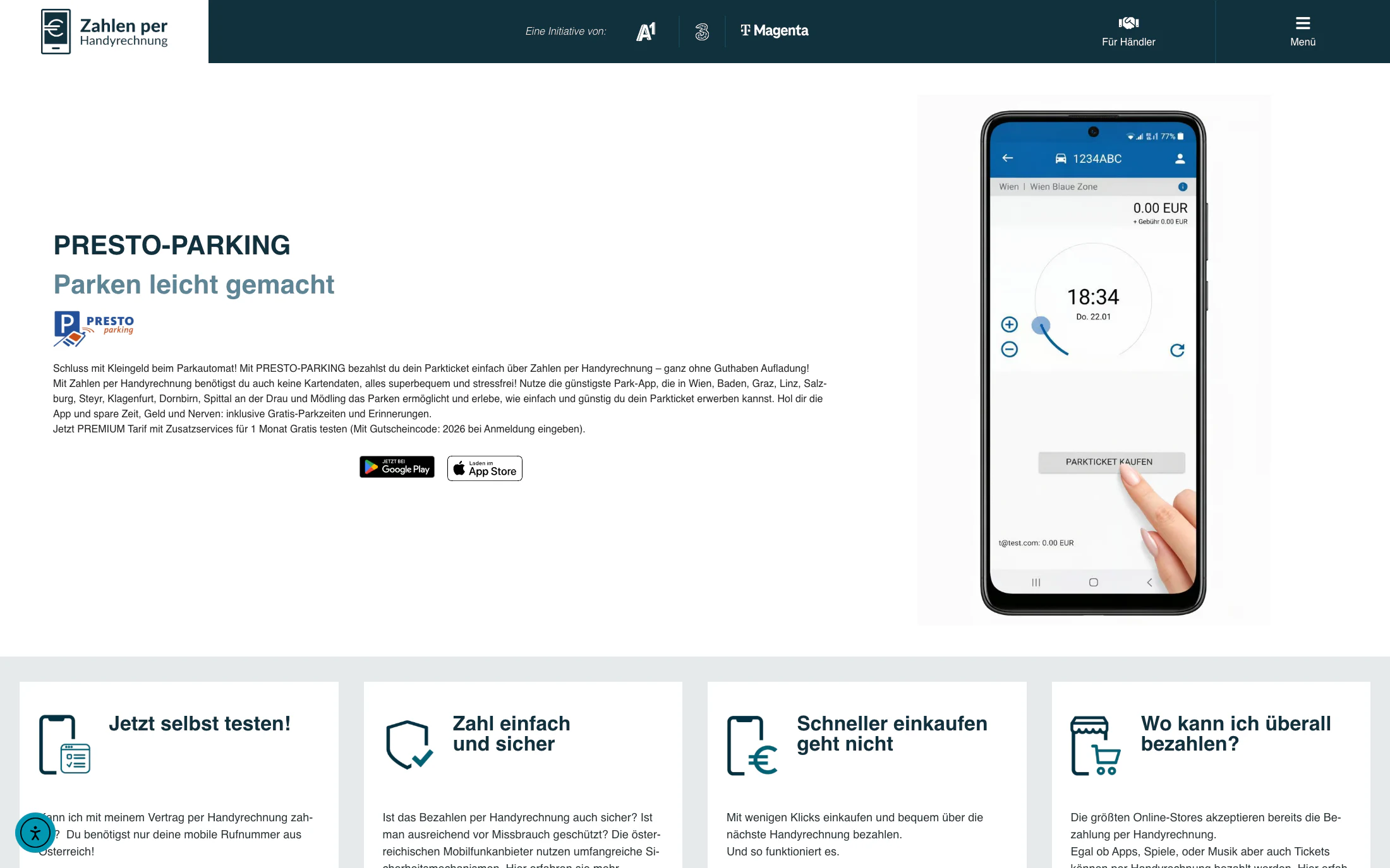 Zahlen per Handyrechnung homepage screenshot — WordPress + Elementor project by Lofts Studio